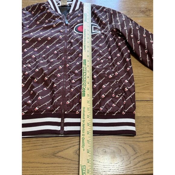 Champion Life All‎ Over Print Maroon Satin Baseball Jacket Mens Sz Medium Preppy - Picture 3 of 16